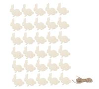 Mipcase Easter Party Wooden Decorations 30Pcs Bunny Wooden Cutouts with Hemp Ropes Solid Wood DIY Painting Supplies for Boys and Crafting