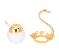 Mipcase European Swan Condiment Canister in Aluminium Alloy with Spoon | Golden Decorative Display Piece, Lid and Small Spoon Included, for Loose Tea and Counter Service