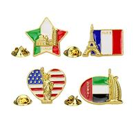 Mipcase Flag Lapel Pin: 4pcs Flag Brooch Country Enamel Pins American Women Flag Breastpin Jewelry Decorative Badge Dubai Souvenir for Clothes Hats Bags