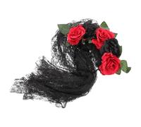 Mipcase Gothic Halloween Flower Headband with Lace Veil, Realistic Rose Floral Crown Headdress for Adult Party, Bride Accessory and Masquerade Dress-up