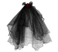 Mipcase Halloween Black Veil Hair Accessory with Red Rose Gothic Ghost Bride Headpiece for Women Party Cosplay Masquerade Wedding Costume