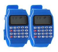 Mipcase Kids Calculator Watch 2-Pack - Digital Wristwatch with Geometric Operation Function for Math Practice - Blue Calculator Wrist Watch for Boys Girls Children