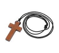 Mipcase Light Brown Walnut Wood Cross Pendant Necklace with Black Walnut Craftsmanship, Rustic Wooden Cross Charm Jewelry on Rope Sweater Chain for Women’s Religious and Faithful Wear