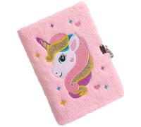 Mipcase Lockable A5 Unicorn Plush Diary Notebook with Pink Cover, School Notepad with Unicorn Pattern, ’s Creative Writing Journal and Secret Lock, Gift for Students
