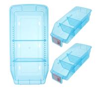 Mipcase Medicine Sorting Bin 3pcs with 2 Dividers 30×13.5cm Blue Stackable Open Front Pill Organizer Storage Box for Home and Clinic Medication Management