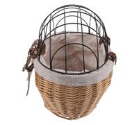 Mipcase Natural Woven Rattan Dog Carrier Basket for Bicycle Front Attachment, Small Pet Bike Basket for Cats and Dogs, Sturdy Wooden Color Pet Carrier Suitable for Cycling and Outdoor