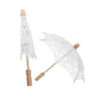 Mipcase Parasol Umbrella and Wooden Handle White 2pcs with Cotton Cloth Lace Versatile Elegant Bridal Shower Props for Wedding Photography and Dress