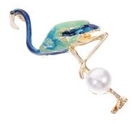 Mipcase Pearl Flamingo Brooch Pin Enamel Alloy Lapel Pin, Colorful Painted Design Blue and White Pearls, Elegant Accessory for Women’s Dress and Shawl Decorations