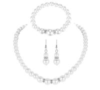 Mipcase Pearl Necklace Set for Brides Wedding Jewelry Kit Dangle Earrings and Bracelet, Ivory White Pearls Bridal Jewelry Set for Women, Classic Beaded Style Choker Necklace
