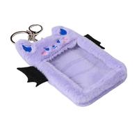 Mipcase Plush Devil Wings Card Sleeve Id Card Holder Clip Keychain Purple Soft Visible Photocard Protector for Students and Collectors