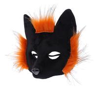 Mipcase Plush Half Face Fox Mask for Women, Brown and Black Furry Animal Cosplay Mask, Masquerade Accessory for Halloween Carnival and Costume Parties