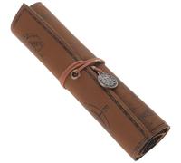 Mipcase Retro Roll up Leather Pencil Bag with Treasure Pattern, Foldable Strap and Large Capacity, Vintage Pen Pouch for Travel and Graduation Time, for Artists and Writers
