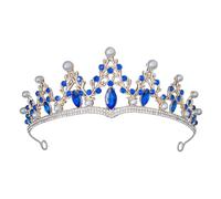 Mipcase Rhinestone Wedding Crown for Bride Luxury Bridal Tiara Headband Blue Gem Crystal Women’s Headpiece for Wedding, Prom, Birthday and Cosplay Accessories