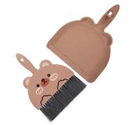 Mipcase Small Broom and Dustpan Set Desk Cleaner Brush Set Cartoon Animal Pp Coffee, Debris Storage, Comfortable to Hold, Detail Cleaning for Keyboard and Digital Products, Corners