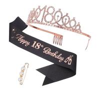 Mipcase Sparkly Birthday Tiara and Sash for Girls Rhinestone Crown Headband with Beaded Pin for Birthday Celebrations for Photo Props and Memorable Moments