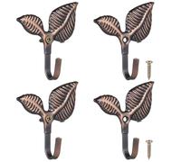 Mipcase Wall Hook Iron Leaf Shape 4pcs Strong Bearing Capacity Brown Vintage Wall Hanging Hook for Living Room