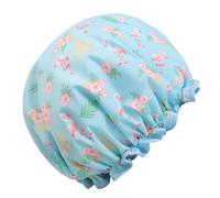 Mipcase Waterproof Double Layer Shower Cap with Flamingo Print, Elastic Edge Bathing Hat for Women, Reusable Kitchen and Bath Hair Cover, Blue