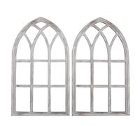 Mipcase Window Beige Frame Wooden Decor Wall 2pcs in Rustic Arched, Vintage Farmhouse Style for Space Enhancement with Architectural Elements, Maximizing Homes Studios