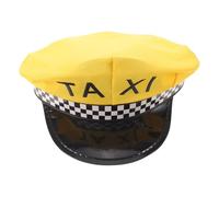 Mipcase Yellow Cab Driver Hat for Adults with Wide Brim and Checkerboard Band, Polyester Taxi Driver Costume Cap Featuring Metallic Badge for Role Play and Cosplay Events