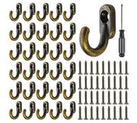 MIPIACE 50 Hooks for Key Holder 17 x 13 mm Bronze Single Hooks with Phillips Screwdriver Hooks for Screws Bronze Key Hooks Vintage Bronze Mini Iron Hooks Key Jewelry Hats
