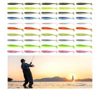 MIPIACE 50 PCS Fishing Lures Artificial Soft Plastic Lures 7 cm T-Tail for Bass Walleye Perch Crucian Carp