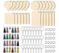 MIPIACE 96 Pcs Wooden Keyring Blanks: Wooden Keyring Blanks, Key Rings, Multicoloured Tassels - DIY Craft Kit for Keychains, Jewelry, Ornaments - Unisex, All Ages