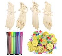 MIPIACE Gold Coins Pirate Treasure Set Gold Taler Pirate Treasure with 30 Gold Coins Children 95-100 Acrylic Gemstones 12 Pirate Sword 12 Coloured Pens Children Pirate Gemstones for Treasure Hunting