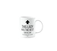 MIPOMALL This Lady has The Best Son in Law Mug, Funny, Joke, Silly, Gag, Birthday Gifts for Men or Women, Secret Santa, Presents for Christmas, Cup, mm-CA_251_112