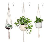 MIPON 3 Pack Macrame Plant Hanger Indoor Hanging Planter for Plants Holder with 3 Hooks, Different Size for Boho Home Decor,Ivory