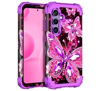 Miqala for Galaxy S24 5G Case,Glow in The Dark Three Layer Heavy Duty Shockproof Full Protection Hard Plastic Bumper+Soft Silicone Protective Case for Samsung Galaxy S24 6.2 inch,Hot Purple