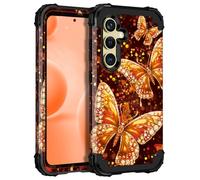 Miqala for Galaxy S24 5G Case,Glow in The Dark Three Layer Heavy Duty Shockproof Full Protection Hard Plastic Bumper+Soft Silicone Protective Case for Samsung Galaxy S24 6.2 inch,Orange