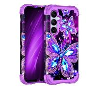 Miqala for Galaxy S24 5G Case,Glow in The Dark Three Layer Heavy Duty Shockproof Full Protection Hard Plastic Bumper+Soft Silicone Protective Case for Samsung Galaxy S24 6.2 inch,Dark Butterfly