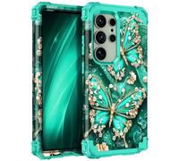 Miqala for Galaxy S24 Ultra 5G Case,Glow in The Dark Three Layer Heavy Duty Shockproof Full Protection Hard Plastic Bumper+Soft Silicone Protective Case for Samsung Galaxy S24 Ultra 6.8 inch,BlueGreen