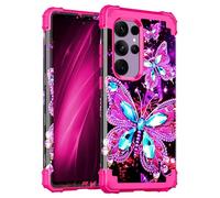 Miqala for Galaxy S24 Ultra 5G Case,Glow in The Dark Three Layer Heavy Duty Shockproof Full Protection Hard Plastic Bumper+Soft Silicone Protective Case for Samsung Galaxy S24 Ultra 6.8 inch,Shiny Red