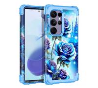 Miqala for Galaxy S24 Ultra 5G Case,Glow in The Dark Three Layer Heavy Duty Shockproof Full Protection Hard Plastic Bumper+Soft Silicone Protective Case for Samsung Galaxy S24 Ultra 6.8 inch,Blue Rose