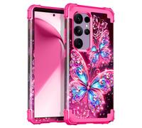 Miqala for Galaxy S24 Ultra 5G Case,Glow in The Dark Three Layer Heavy Duty Shockproof Full Protection Hard Plastic Bumper+Soft Silicone Protective Case for Samsung Galaxy S24 Ultra 6.8 inch,Pink