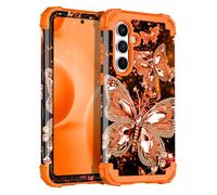 Miqala for Galaxy S25 FE Case,Glow in The Dark Three Layer Heavy Duty Shockproof Protection Hard Plastic Bumper+Soft Silicone Protective Case for Samsung Galaxy S25 FE 5G,Orange