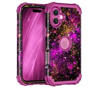 Miqala for iPhone 16 Case,Glow in The Dark Three Layer Heavy Duty Shockproof Protection Hard Plastic Bumper+Soft Silicone Case for Apple iPhone 16,Pale Purple Sky