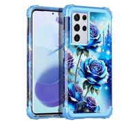 Miqala Samsung Galaxy S21 Ultra 5G Case Blue Rose | Glow in The Dark, Three Layer, Heavy Duty, Shockproof, Full Body Protection, Hard Plastic Bumper, Soft Silicone Case, 6.8 inch