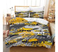 MIQEBX Grey Engineering Duvet Cover Bedding Set Car Digger Tractor Duvet Cover with Zipper + 2 Pillowcases 50x75 cm (Grey Digger, Double)