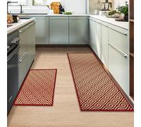MIQEBX Kitchen Rug 2 Piece Set,Non-Slip Absorbent and Washable Runner Rug,Geometric Kitchen Floor Mat for Kitchen, Home, Office, Sink, Laundry (B-Red, 43x150cm+43x75cm)