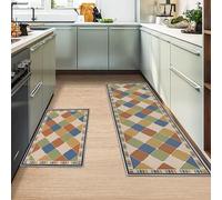 MIQEBX Kitchen Rug 2 Piece Set,Non-Slip Absorbent and Washable Runner Rug,Geometric Kitchen Floor Mat for Kitchen, Home, Office, Sink, Laundry (A, 43x150cm+43x75cm)
