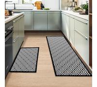 MIQEBX Kitchen Rug 2 Piece Set,Non-Slip Absorbent and Washable Runner Rug,Geometric Kitchen Floor Mat for Kitchen, Home, Office, Sink, Laundry (B-Black, 40x120cm+40x60cm)