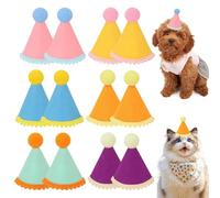 Miqidaa 12 Party Hats for Teddys, Mini Party Hats for Toy Animals | Colourful Cone Hat Multipack with Pom-Pom Tops and Contrasting Scalloped Trim