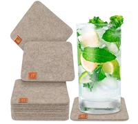 Miqio® Design Felt Coasters Round or Square for Glasses, Sustainable Oekotex Glass Coasters Made of Felt, 10 Coasters for Drinks, Candles, Cups, Bar, Glass, Table Decoration