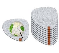 Miqio® Design Felt Coasters Stone, Set of 10, 13 x 11 cm, Sustainable Oekotex Felt Coasters, 10 Coasters for Drinks, Glasses, Candles, Cups, Bar, Table Decoration, Light Grey