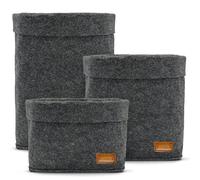 MIQIO Design Premium Felt Basket, Set of 3 Storage Baskets, Oeko-Tex Certified, Foldable Organiser, Cube Box for Kitchen, Living Room, Hallway or Bathroom, Dark Grey