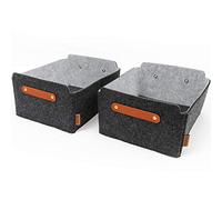 Miqio® Felt Storage Box with Leather Handle, Set of 2, Size 12x10x6 inch, Dark grey