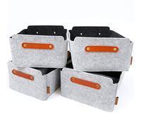 Miqio® Felt Storage Box with Leather Handle, Set of 4, Size 12x10x6 inch, light Grey