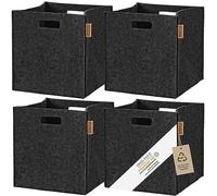 Miqio® Kallax Designer Felt Storage Box, Set of 4, 30 x 30 x 30 cm, Foldable Storage Box, Dark Grey